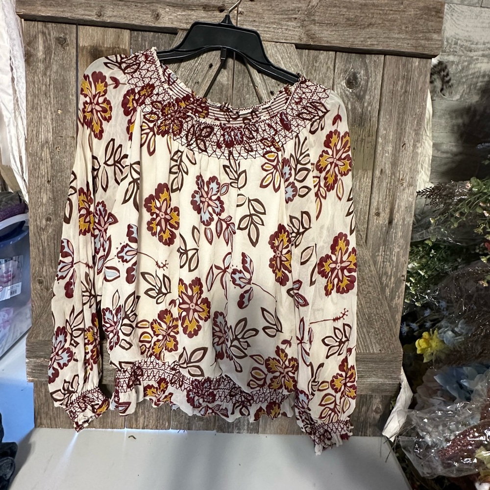 Tory Burch Cream Floral Smocked Blouse
